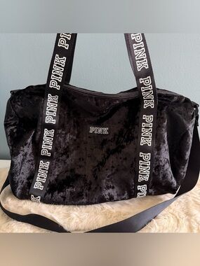Victoria’s Secret Pink Black Crushed Velvet Duffle Bag